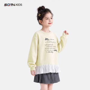 SQTN.KIDS | Patchwork Loose Fit Girls Hoodie for Autumn Spring