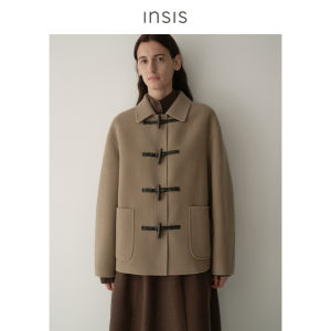 INSIS FEMME | Festive Winter Sheeps Wool Coat with Genuine Leather and Contrast Horn Buttons College Style