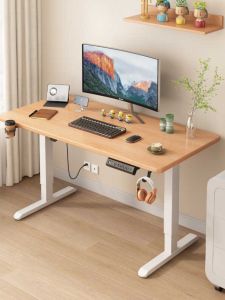 Pure Solid Wood Adjustable Height Electric Learning Desk Childrens Study Desk with Drawer Hand Crank Writing Table