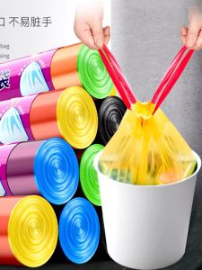 Thickened Automatic Seal Kitchen Plastic Garbage Bags Handheld Drawstring Black Household Cleaning Tools Large Medium Size