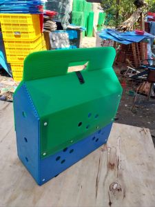 Collapsible Plastic Cage for Chicken & Cock - Green and Blue - Ventilated Design - Portable and Foldable - Pet Supplies
