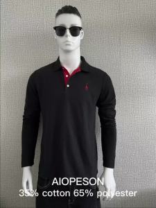 AIOPESON Deer Embroidery Mens Polo Shirts Solid Color Long Sleeve Polo Shirts for Men New Spring Social Business Polos Male