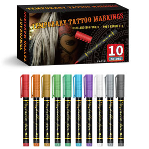 Temporary Tattoo Markers for Skin10 Colors Tattoo PensBrush TipBright colorsFace Paint Kit Cosmetic QualityHalloween makeup