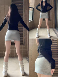 กระโปรงสั้นทรงเอสีเทาสำหรับผู้หญิง ฤดูร้อนปี 2024 กระโปรงสั้นกีฬาบาง กระโปรงสั้นทรงเอเอวสูง กระโปรงสั้นคลุมสะโพก