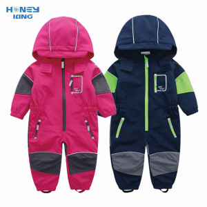 HONEYKING Childrens Softshell Overalls Outdoor Hooded Coveralls Baby Rompers Windproof Waterproof Jumpsuit Kids Warm Jumpsuit