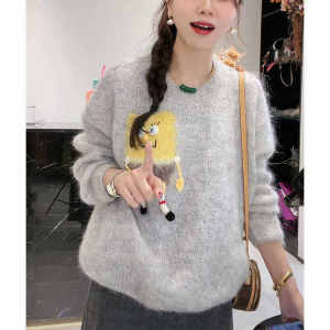 เสื้อสเวตเตอร์ถักนิตติ้งแขนยาวทรงหลวมสำหรับผู้หญิงในฤดูใบไม้ผลิและฤดูใบไม้ร่วง 2024 ดีไซน์ใหม่ ดีไซน์เก๋ไก๋ ดูอ่อนเยาว์ เสื้อผ้าทำงาน