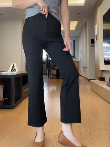 Black Straight Leg Casual Pants Womens plus Size Pear Shape Small Bullet Elastic Nine Tube Smoke Pants Commute Style High Waist
