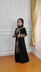 Gamis Abaya Anak Perempuan Turki 1229 Termewah 2024 Umur 5 & 6 Tahun Free Set Hijab Pashmina Hitam