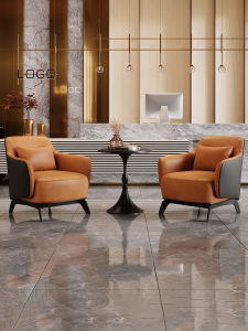 Italian Style Single Sofa Chair Leisure Office Rest Area Combination Metal Frame Leather Seat for Hotel Balcony Display Area