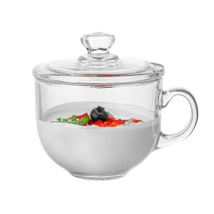 Tempered Glass Cup with Lid Transparent High Temperature Resistant Breakfast Cup for Oats Milk Microwave And Steam Safe