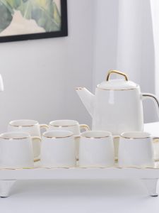 Nordic Style Ceramic Water Set Tea Pot Living Room Cups Housewarming Wedding Gift Refreshing Style Handmade Eight Pieces Set