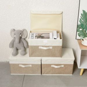 Foldable Storage Basket With Lid Clothes Sundries Organizer Box for Dustproof Closet Bedroom Dorm Home Storage Container
