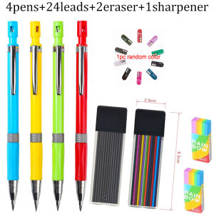 MROOFUL | 2.0mm Mechanical Pencil Setwith 24Refills & Eraser Built-in SharpenerThick Lead Drafting Pencil for Writing Drawing Sketching