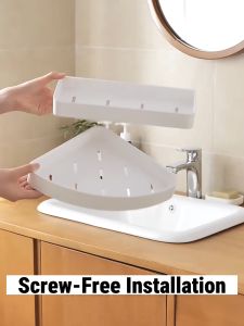CozE PP Material Shower Shelf Corner White With Hooks Traceless Adhesive Wall Mounted Bathroom Rack