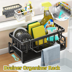 Sponge Drainer Rack With Towel Holder Kitchen Sink Organizer Rack Bathroom Organizer Dish Soap