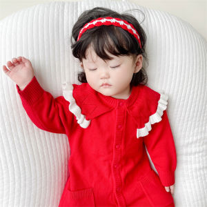 Korean Style Knitted Princess Suit for Newborn Baby Girls Winter Clothes Full Month Clothes Year End Celebration Outfits