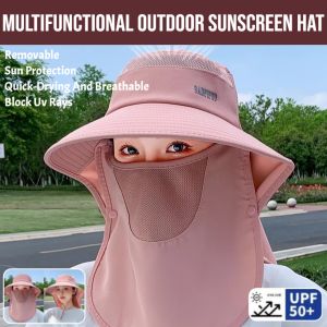 Womens Large Brimmed Multifunctional Outdoor Sunscreen Hat Anti-Uv Sunscreen Cap With Removable Neck Face Flap Cover Women Sun Hat Bucket Hat