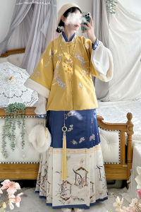 New Womens Hanfu Set Ming Dynasty Style Fleece Lined Ma Face Skirt Short Coat Daily Autumn Winter Traditional Chinese Culture