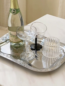 Retro silver metal tray Home dining desktop storage tray Square cake and fruit plate party decor
