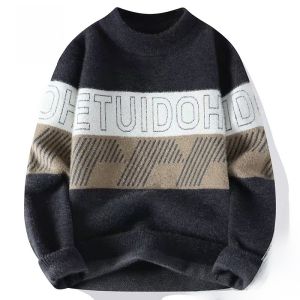 ROMON | Loomen Mens Knitted Sweater Thickened Warm Casual Loose Winter Fashion City Style Long Sleeve Round Neck Pullover Youth Top