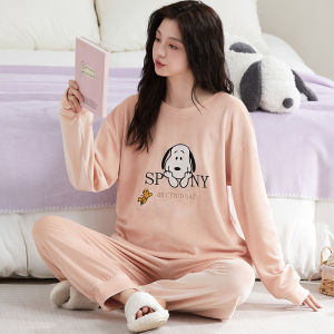 Thickened Coral Fleece Sleepwear Long Sleeve Hooded Home Clothes for Women Island Velvet Winter Warm Style Home Comfortable