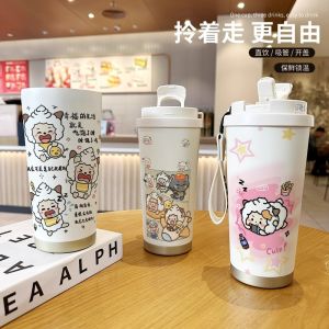 Luffy And Grey Wolf Large Capacity Sports Coffee Cup with Straw Insulated Mug Cute Cartoon Mens Style Leakproof Heat Retention
