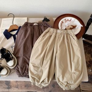 Buchaner 2024 Childrens Cotton Trousers Winter New Pure Color Casual Loose Closed Male and Female Baby Thick Trousers Tide