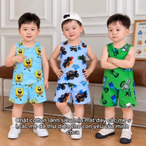 <Combo 3> bộ ba lỗ hình thun lạnh cotton siêu mịn mát cho bé trai(size 8-38kg)