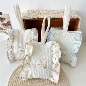 กระเป๋าถือผ้าฝ้ายลายดอกไม้สไตล์เกาหลีสำหรับผู้หญิง กระเป๋าใส่ของใช้ในชีวิตประจำวัน กระเป๋าถือขนาดเล็ก สีพื้น