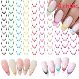 Bộ Miếng Dán Móng Tay 3D Pháp Cổ Điển - Dải Neon Tự Dính Trang Trí Móng Tay 8/14/18 Miếng Có Thể Uốn Cong Tự Làm