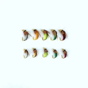10pcs #12 #14 Brass Beadhead Fast Sinking Latex Realistic Nymph Pupa Worm Fly Artificial Insect For Trout Flies Fly Fishing Lure