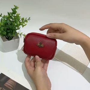HANKE 2 Zipper PU Leather Coinpurse Bee Decor and Keychain