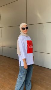 ELQIA - Atasan Kaos Wanita Oversize Belah Pinggir Blok Aldira 01 Cotton Combed Lengan 7/8