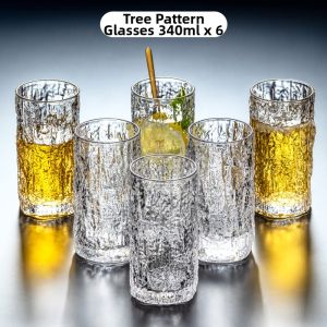 Transparent Glass Treebark Cup Nordic Simple Womens Style Beverage Tea Cup Home Set 301mL-400mL Capacity round Shape Vintage