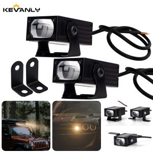 KEVANLY | 2pcs 12W Motorcycle LED Spotlight White Yellow Hi/Low Beam Headlight Driving Lamp With Brackets For UTV SUV RV Car Front Grille