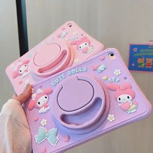 Soft Silicon Case + Strap Samsung Galaxy Tab A9 X110/X115 | Tab A9+ X210/X215 | A7 Lite T220/T225 | Tab A.8 2019 T290/T295/T297 | Tab A.8 2021 10.5 X200/X205 | Tab S6 Lite P610/P615 Soft Case Rotary Stand Plus Lanyard Motif Sanrio Karakter My Melody & Lot