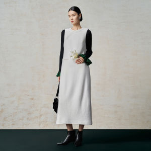 Wool Handcrafted Beaded Floral Long Dress