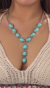Dây Chuyền Mặt Đá Màu Xanh Boho Dài Phong Cách Punk Kiểu Dây Xích Cuban Trang Sức Đeo Xương Quai Xanh Dành Cho Nữ Thích Hợp Cho Các Buổi Tiệc Tùng