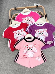 B08 Bộ đồ bé gái cộc tay hoạ tiết siêu dễ thương có sọc thể thao bộ quần áo bé gái 10-30kg quần áo trẻ em gái
