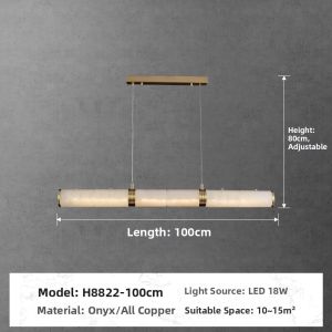 DAIWEIYA | Modern Linear Ceiling Light with Natural Stone and Brass Bar Design for Dining Room Living Room Bar Counter Tea Room Home Use