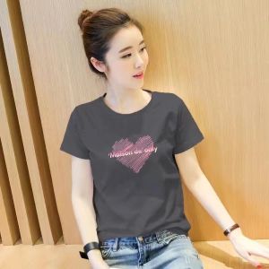 Brand Discount Womens Loose Short Sleeve T-shirt Summer Korean Style Pure Cotton Versatile Casual Shirt for 18-24 Year Olds