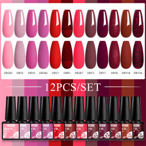 12PCS/Set 6ml Nail Gel Polish Set Spring Summer Color Red Glitter Holographics Soak Off UV Gel Nail Varnish For Nail Art Gel Set