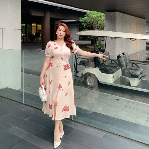 GLEC | French Retro Print V-neck Dress