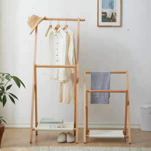 Minimalist Double Pole Coat Rack Storage Rack Foldable Cloth Rack Household Beech Modern Bedroom Floor Clothes Rack