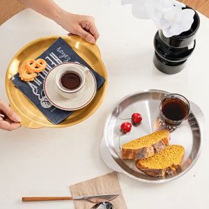 High quality stainless steel plate kitchenware Metal gold double ear tray Seasoning tray hot pot serving round tray