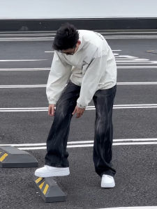 Retro American Feel High Street Washed Gradual Grey Black Mens Summer Wide Leg Jeans Cotton Polyester Blend Straight Cut