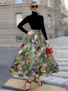 Printed Design Four Seasons Leisure Style Flower Pattern Colorful Half Skirt