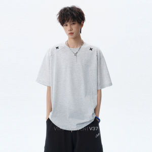 V37 | Autumn American Streetwear Stylish Cross Stitched Loose T-Shirt