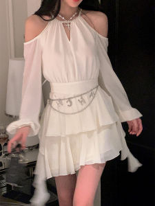 CHOUXIE | Trendy Unique White Neck-Hanging Dress