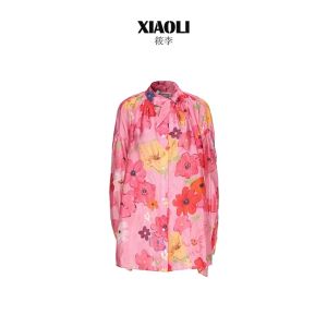 XIAOLI | Floral Bow-neck Silk Shirt and Shorts Set